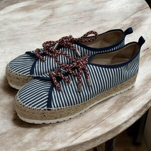 Botkier Wren Nautical Beach Blue and White Platform Espadrilles Women's Size 9